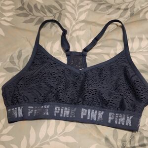 PINK Victoria's Secret Blue Bra with Soft Padding and Lace Detail